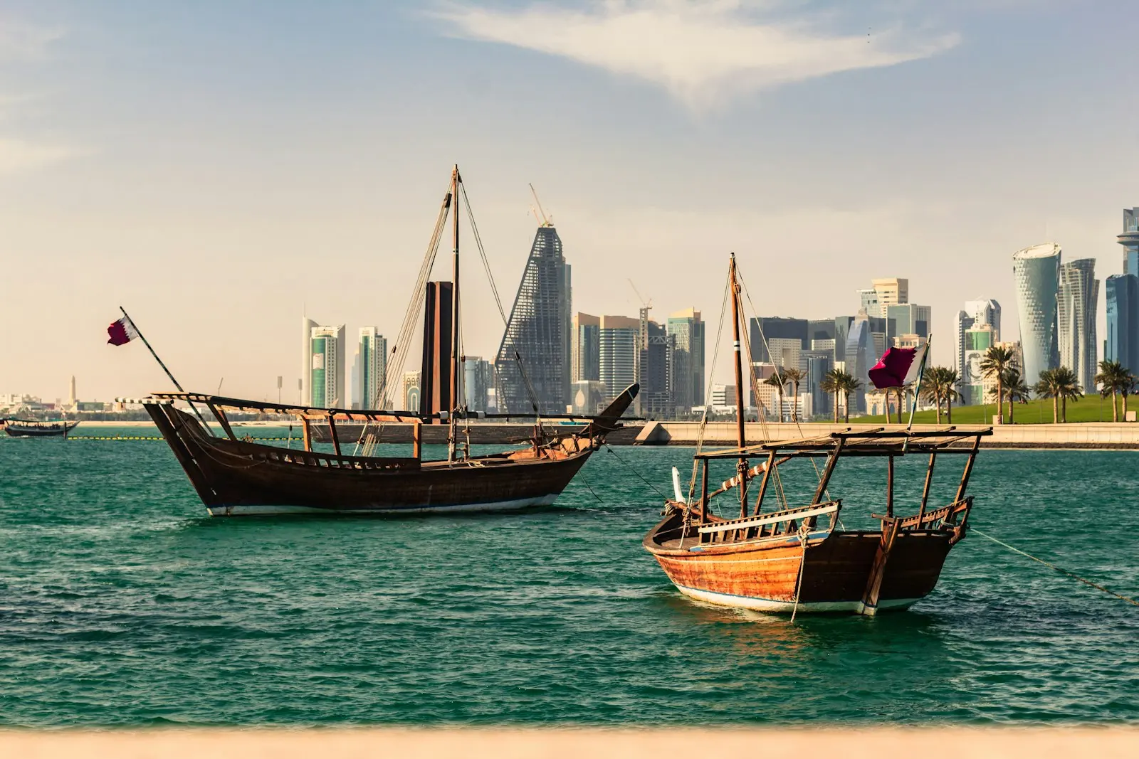 Sunset dhow cruise: Traditional dhows on Doha Bay