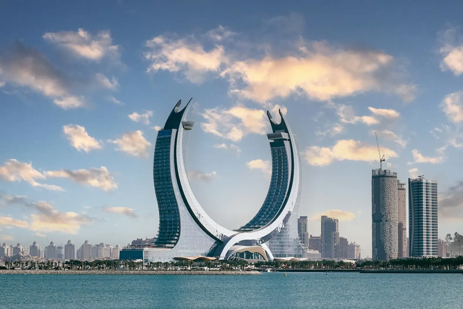 Lusail: The crescent Katara Towers on the waterfront